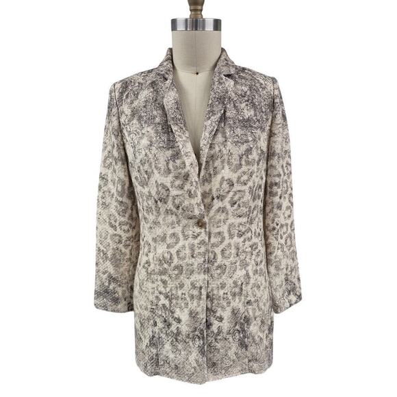 Chicos 1 long Blazer Beige Sequined Gold Metallic Animal Print Jacket Sz S/M - Picture 1 of 5